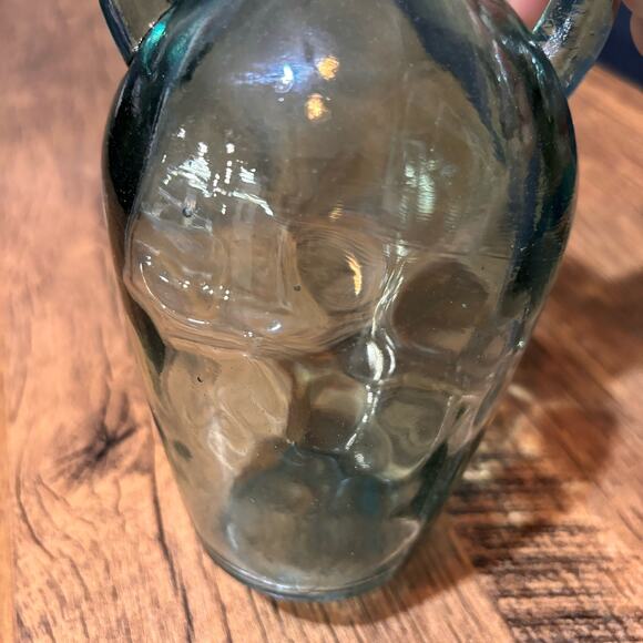 Antique Blow Mold Blue Green Jug with Handles Late 1800s Early 1900s - Picture 6 of 9